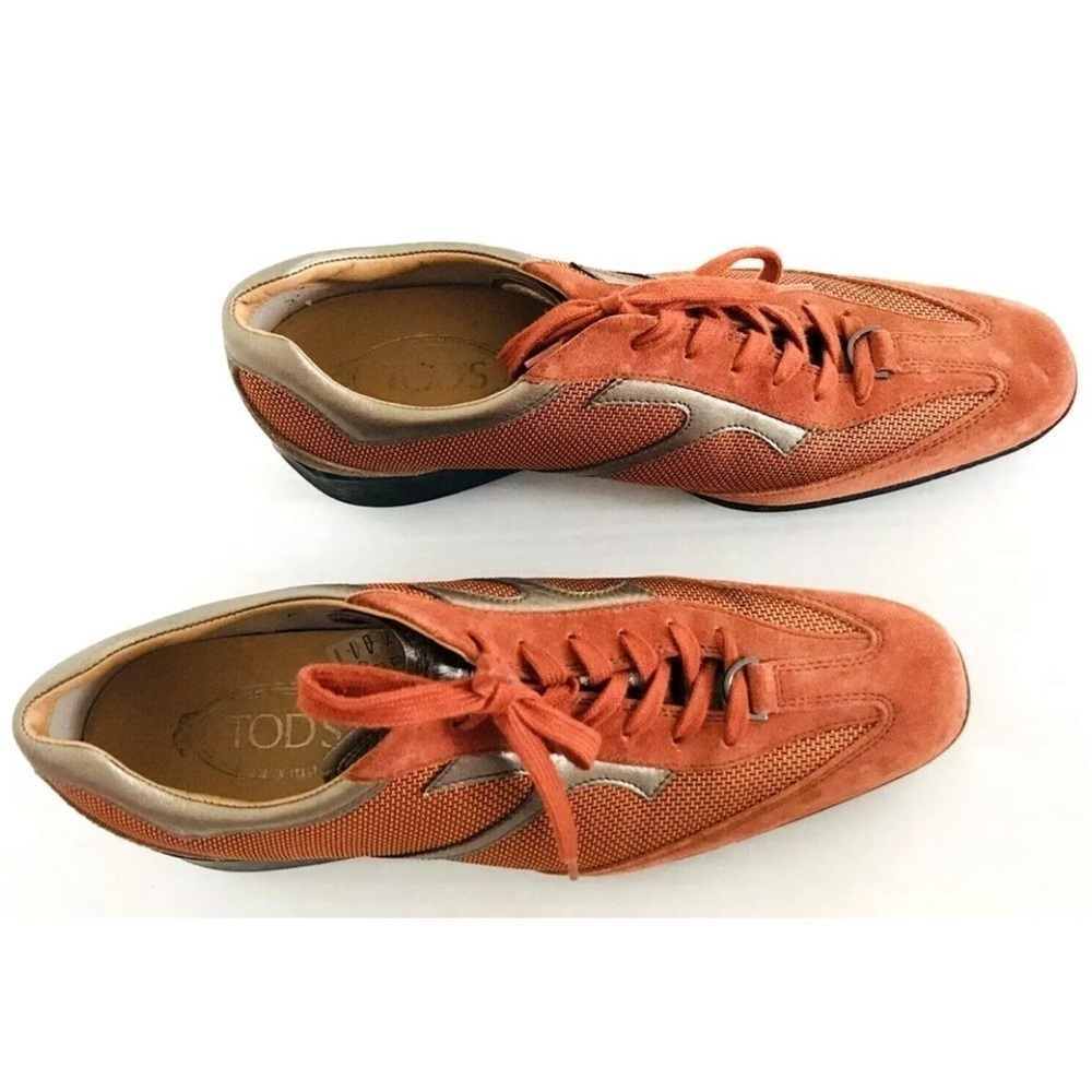 Tod's | Suede Lace Up Mesh Shoes Womens Size 40 Orange Pointy Toe Casual